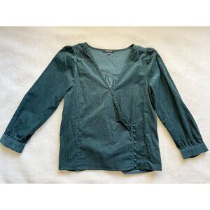 Madewell Corduroy Kinston Side-Button Wrap Top in Emerald Green | Size XXS
